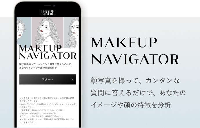 MAKEUP NAVIGATOR 顔写真を撮って、カンタンな質問に答えるだけで、あなたのイメージや顔の特徴を分析